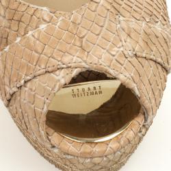 Stuart Weitzman Beige Snake Embossed Capexcise Slingback Wedges Sandals Size 39