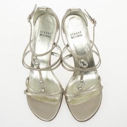 Pre Owned Stuart Weitzman Silver Leather Embellished Sandals Size 39.5