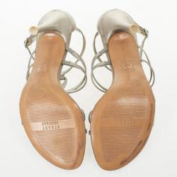 Pre Owned Stuart Weitzman Silver Leather Embellished Sandals Size 39.5