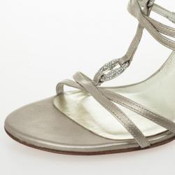 Pre Owned Stuart Weitzman Silver Leather Embellished Sandals Size 39.5