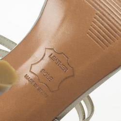 Pre Owned Stuart Weitzman Silver Leather Embellished Sandals Size 39.5