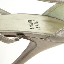 Pre Owned Stuart Weitzman Silver Leather Embellished Sandals Size 39.5
