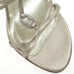 Pre Owned Stuart Weitzman Silver Leather Embellished Sandals Size 39.5