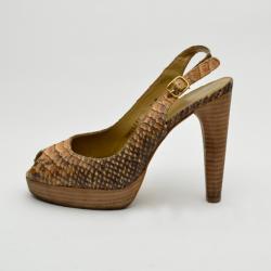 Stuart Weitzman Python Embossed Peep Toe Slingback Sandals Size 39
