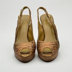 Stuart Weitzman Python Embossed Peep Toe Slingback Sandals Size 39