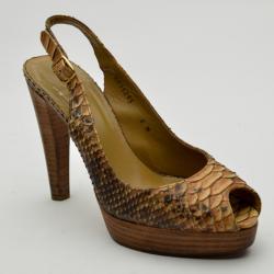 Stuart Weitzman Python Embossed Peep Toe Slingback Sandals Size 39