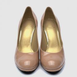 Pre Owned Stuart Weitzman Nude Patent Leather 'Platswoon' Platform Pumps Size 39.5