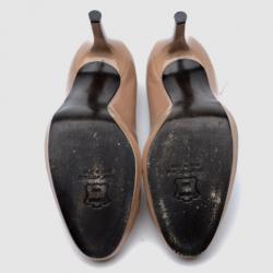 Pre Owned Stuart Weitzman Nude Patent Leather 'Platswoon' Platform Pumps Size 39.5