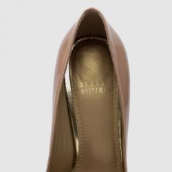 Pre Owned Stuart Weitzman Nude Patent Leather 'Platswoon' Platform Pumps Size 39.5