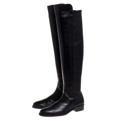 Pre Owned Stuart Weitzman Black Leather Over The Knee Boots Size 36