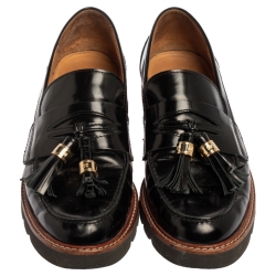 Pre Owned Stuart Weitzman Black Leather The Manila Loafers Size 39.5