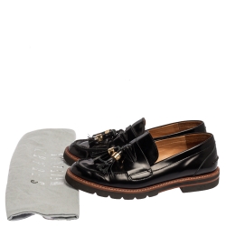 Pre Owned Stuart Weitzman Black Leather The Manila Loafers Size 39.5