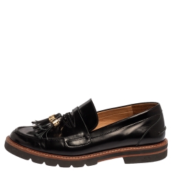 Pre Owned Stuart Weitzman Black Leather The Manila Loafers Size 39.5