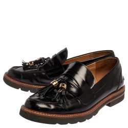 Pre Owned Stuart Weitzman Black Leather The Manila Loafers Size 39.5