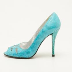 Stuart Weitzman Turquoise Embossed Peep Toe Pumps Size 35