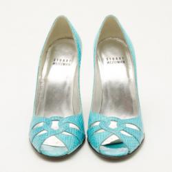 Stuart Weitzman Turquoise Embossed Peep Toe Pumps Size 35