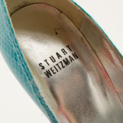 Stuart Weitzman Turquoise Embossed Peep Toe Pumps Size 35
