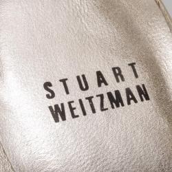 Pre Owned Stuart Weitzman Gold Leather 'Glospray' Slingback Sandals Size 40.5
