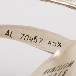 Pre Owned Stuart Weitzman Gold Leather 'Glospray' Slingback Sandals Size 40.5