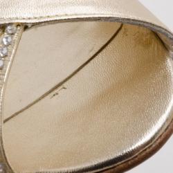 Pre Owned Stuart Weitzman Gold Leather 'Glospray' Slingback Sandals Size 40.5