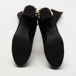 Stuart Weitzman Black Suede Pearl Studded Knee Length Boots Size 39.5