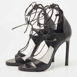 Stuart Weitzman Black Leather Lace Up Sandals Size 37.5