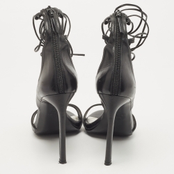 Stuart Weitzman Black Leather Lace Up Sandals Size 37.5