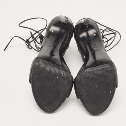 Stuart Weitzman Black Leather Lace Up Sandals Size 37.5
