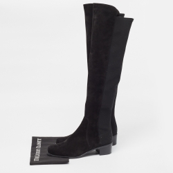 Stuart Weitzman Black Suede and Neoprene Knee Length Boots Size 37.5