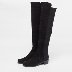 Stuart Weitzman Black Suede and Neoprene Knee Length Boots Size 37.5