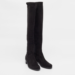 Stuart Weitzman Black Suede and Neoprene Knee Length Boots Size 37.5