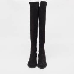 Stuart Weitzman Black Suede and Neoprene Knee Length Boots Size 37.5