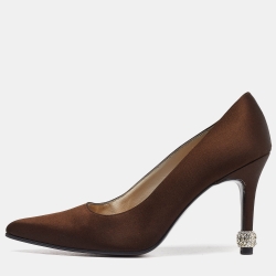 Brown Satin Pointed Toe Pumps