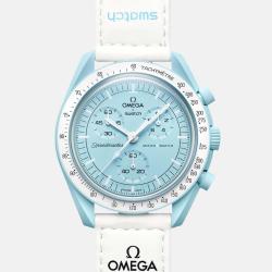 Omega X Swatch Pale Blue Bioceramic Velcro MoonSwatch Mission To Uranus SO33ML100 Wristwatch 42 mm