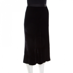 T By Alexander Wang Black Velvet Flounce Midi Skirt S