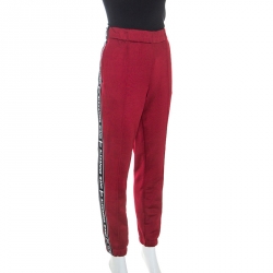 مملوكة مسبقًا T by Alexander Wang Burgundy Knit Stretch Logo Tape Detail Track Pants S