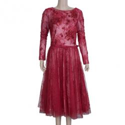 مملوكة مسبقًا Tadashi Shoji Red Lace Embellished Dress M