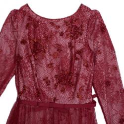 مملوكة مسبقًا Tadashi Shoji Red Lace Embellished Dress M