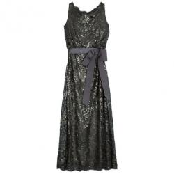 مملوكة مسبقًا Tadashi Shoji Grey Sequin Belted Gown XXL