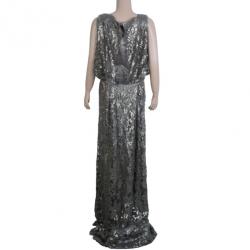 مملوكة مسبقًا Tadashi Shoji Grey Sequin Belted Gown XXL