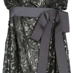 مملوكة مسبقًا Tadashi Shoji Grey Sequin Belted Gown XXL