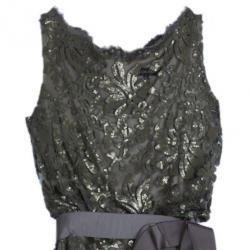 مملوكة مسبقًا Tadashi Shoji Grey Sequin Belted Gown XXL
