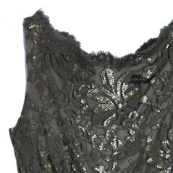مملوكة مسبقًا Tadashi Shoji Grey Sequin Belted Gown XXL