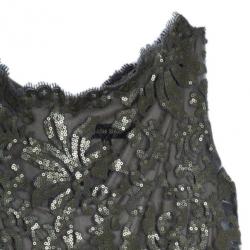 مملوكة مسبقًا Tadashi Shoji Grey Sequin Belted Gown XXL
