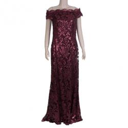 Pre Owned Tadashi Shoji Red Sequin Merlot Gown L