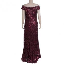 Pre Owned Tadashi Shoji Red Sequin Merlot Gown L