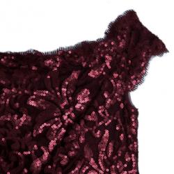 Pre Owned Tadashi Shoji Red Sequin Merlot Gown L