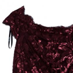 Pre Owned Tadashi Shoji Red Sequin Merlot Gown L