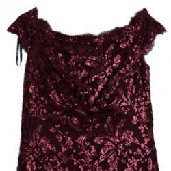 Pre Owned Tadashi Shoji Red Sequin Merlot Gown L