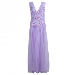 Tadashi Shoji Lilac Lace and Tulle Sleeveless Atataka Gown M